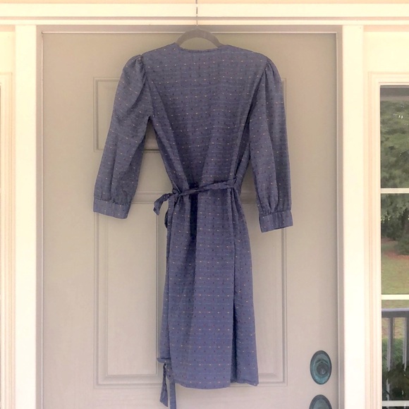 Draper James Blue Wrap Dress w/ Blue, Red & Yellow dots - Picture 2 of 8